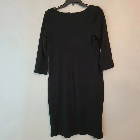 Talbots Women's Shift Dress Size 6 Black Rayon 3/4 Sleeves Back Zipper Stretch - Picture 3 of 8